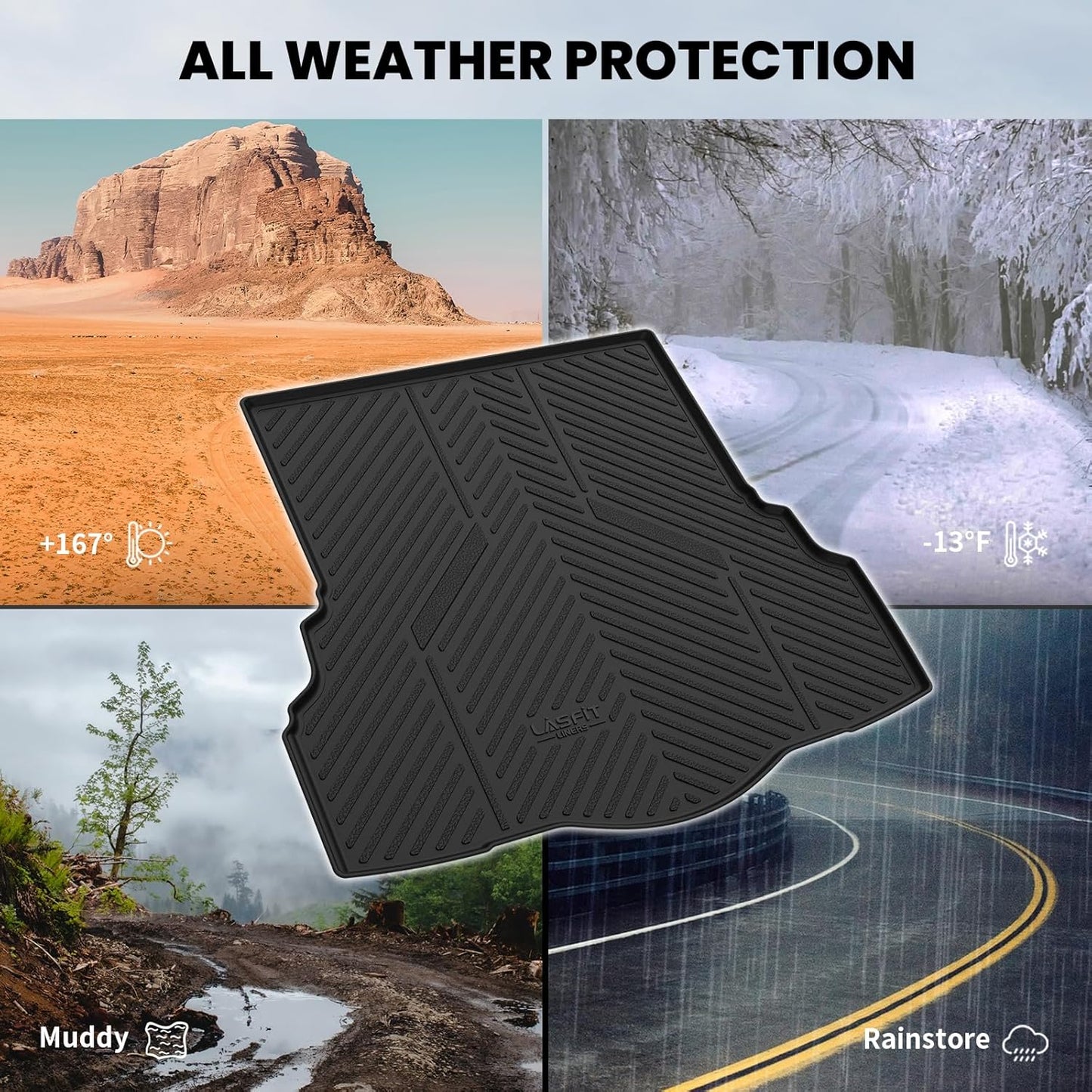 LASFIT Trunk Mat for Ford Fusion 2013-2020 (Only Fit Gasoline Not Fit Hybrid & PHEV) All Weather TPE Mats Custom Fit Cargo Mats for Ford Fusion Car Mats and Cargo Liner, Black