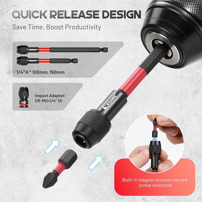 EZARC Impact Socket Adapter Set, 14PCS 1/4", 3/8" & 1/2" Square Drive Socket Adapters with 21PCS Universal Swivel Socket Set, Impact Couplers, Reducers and Hex Extension Bits for Power Drill and Impac