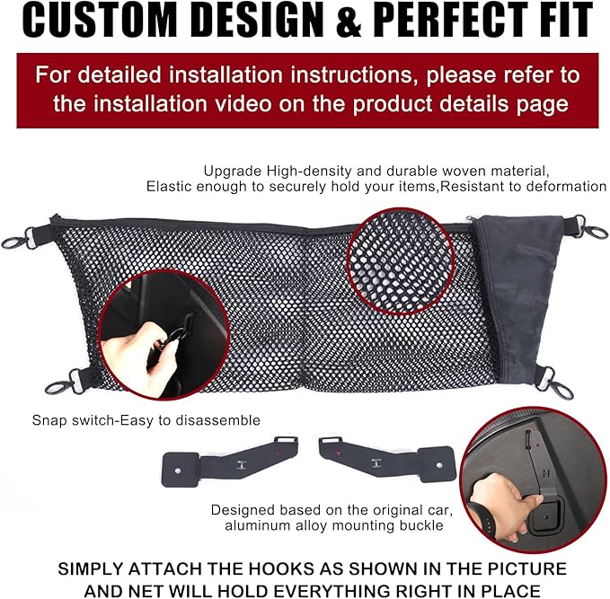 Front Trunk Storage Cargo Net for Hummer EV SUV Pickup Truck Accessories 2022-2024 2025 2026 Expandable Elastic Heavy Duty Trunk Storage Organizer Mesh with 4 Metal Carabiners(Envelope Style)