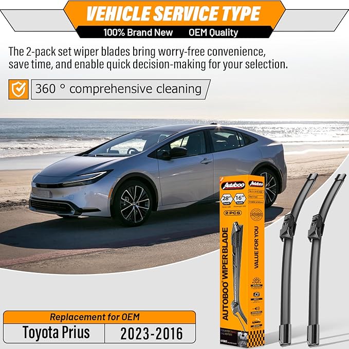 AUTOBOO 28"+16" Windshield Wiper Blade Sets Replacement for 2016-2023 Toyota Prius -Original Factory Quality (Pack of 2)