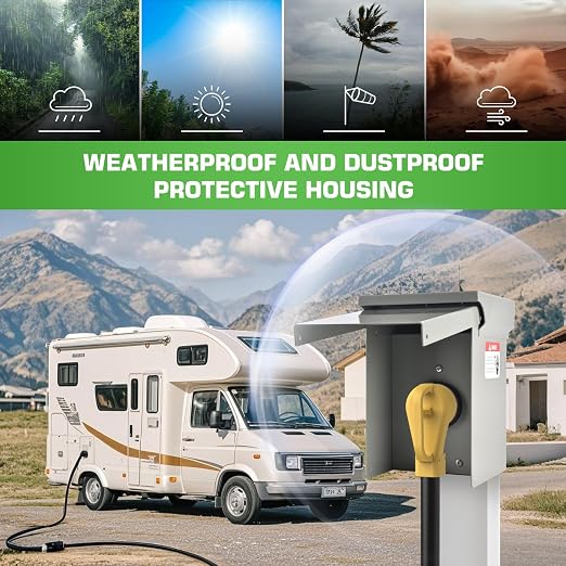 30 Amp RV Outlet Box, NEMA TT-30R RV Electrical Panel-Weatherproof for 125/250V RV/EV Camper Plug Trailer Motorhome Electric Car