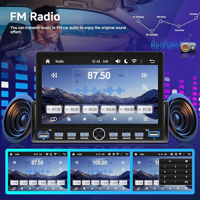 Wireless Apple CarPlay Single Din Car Stereo Bluetooth 7 Inch Touch Screen Android Auto with Bluetooth FM 7 Color Lights EQ Oline Video for Truck & Jeep