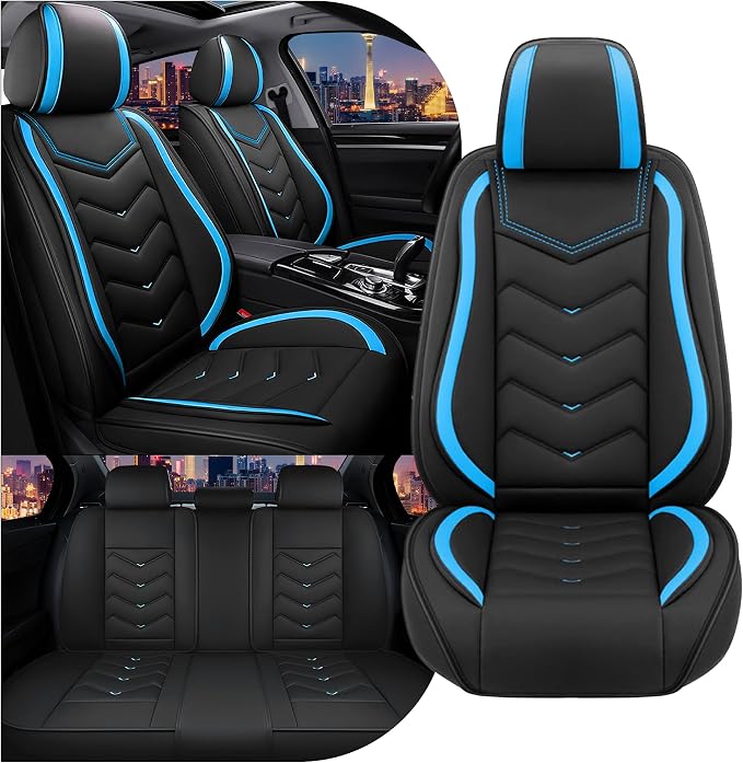 CTDS Car Seat Covers for Chevy Equinox 2005-2026, Stylish Sport Seat Cover, Premium Nappa Leather Car Seat Cover. Automobile Seat Covers Sets.(Standard 5 Seats/Black Blue)