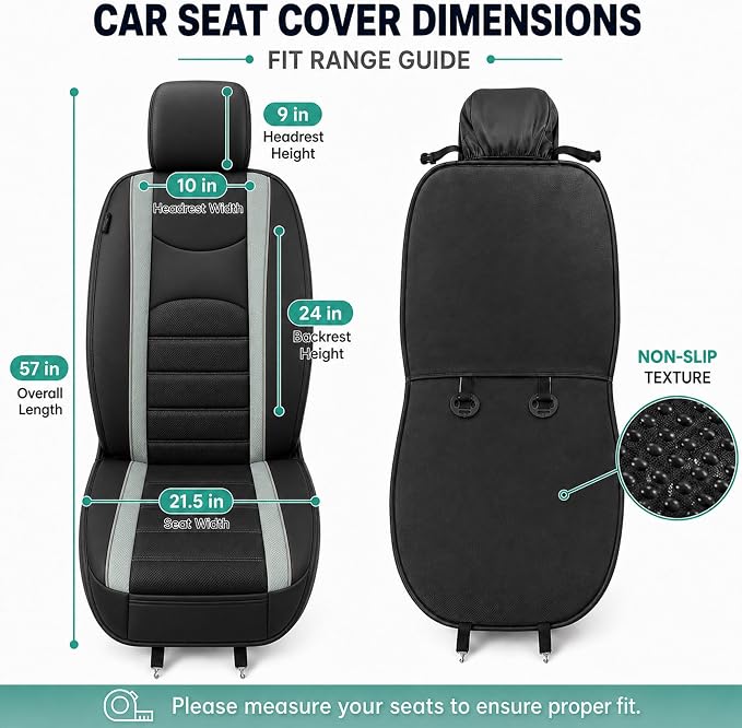 FH Group Car Seat Covers Front Set Gray Black Faux Leather Car Seat Cushions - Car Seat Covers for Low Back Seat, Universal Fit, Automotive Seat Covers, Airbag Compatible for SUV, Sedan
