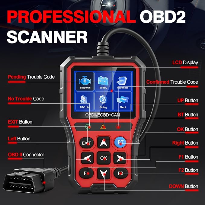 OBD2 Scanner Diagnostic Tool,Car Code Reader with Battery Tester, Check Engine Code Reader with Reset OBDII, Real-Time Date, DTC Lookup,Scan Tool for All OBDII Protocol Cars Since 1996