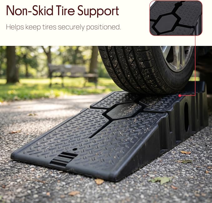 Pyle Heavy Duty Vehicle Ramps | 13000 lb Capacity Car Ramps for Low Clearance Vehicles with 6.3 Inch Lift and 17° Incline | Portable Non-Skid Car Ramps for Oil Changes, 2-Pack, Black.
