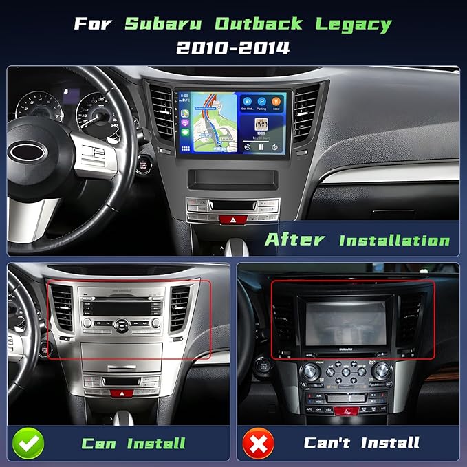 [64G] Android 15 Car Stereo for Subaru Legacy Outback Radio 2010-2014, 9'' Touch Screen Car Radio Wireless CarPlay Android Auto 2+64G GPS Mirror Link 5G WiFi Bluetooth FM/RDS/EQ Backup Cam