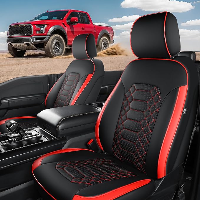 F150 Seat Covers Front Seats - Pickup Truck Seat Protectors for Ford 2015-2026 F150 SuperCrew & 2017-2026 F250/F350/F450 Super Duty Crew Cab, Durable Faux Leather Waterproo