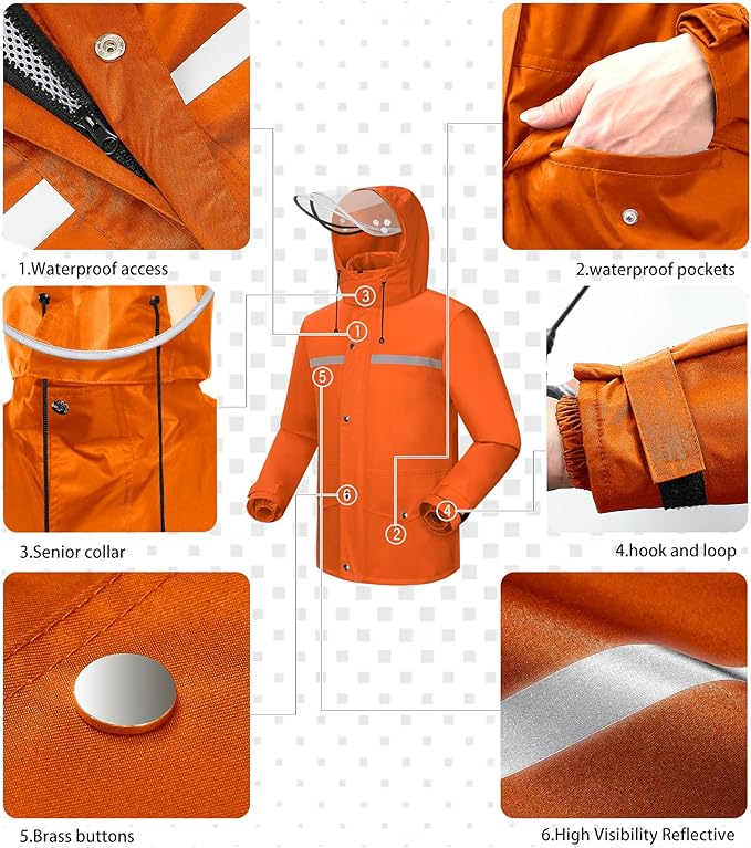 iCreek Rain Suit Waterproof Jacket and Pants Hi Vis Raincoat for Men and Women Reflective Outdoor for All-Sport Work