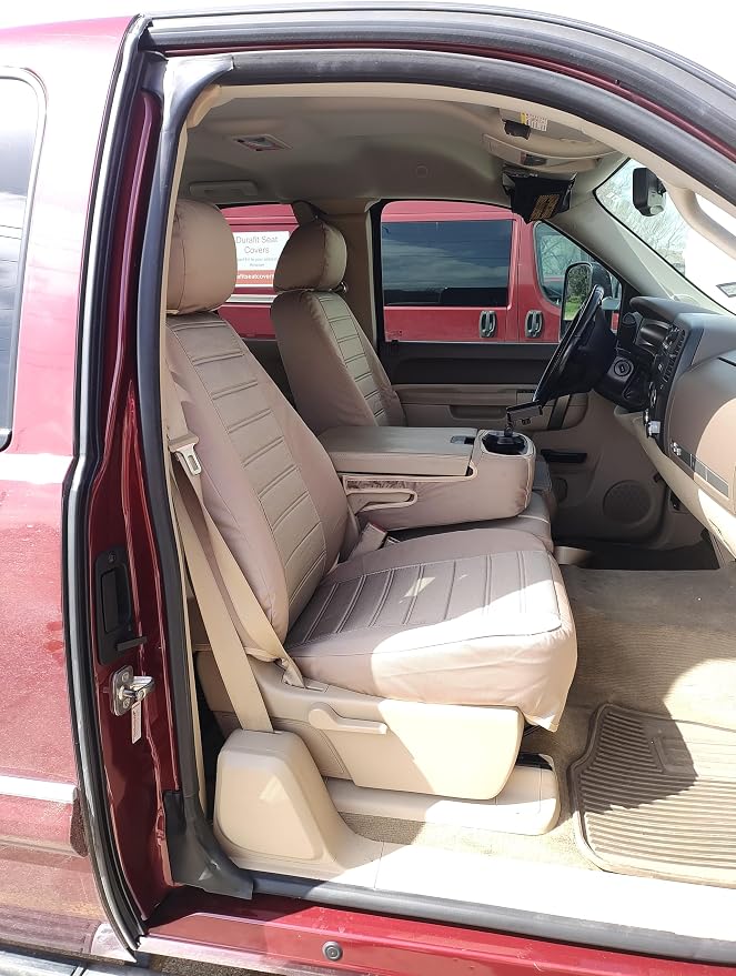 Durafit Seat Covers C1127-X3/Q3-2007-2013 Chevy Truck/Pickup Silverado, Avalanche and GMC Sierra LT 40/20/40 Custom Seat Covers Made in Tan Automotive Twill Seat Covers. Custom Made to These Seats.