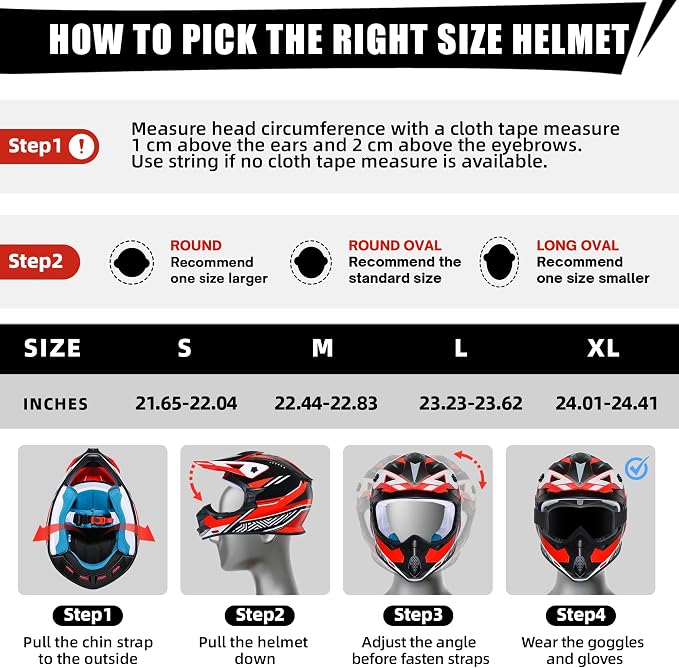 TRIANGLE Adult Dirt Bike Helmet Full Face Motorcycle Helmets with Adjustable Goggles & Gloves - DOT/FMVSS-218 Certified Motocross Helmet for Off-Road ATV BMX UTV