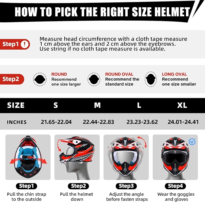 TRIANGLE Adult Dirt Bike Helmet Full Face Motorcycle Helmets with Adjustable Goggles & Gloves - DOT/FMVSS-218 Certified Motocross Helmet for Off-Road ATV BMX UTV