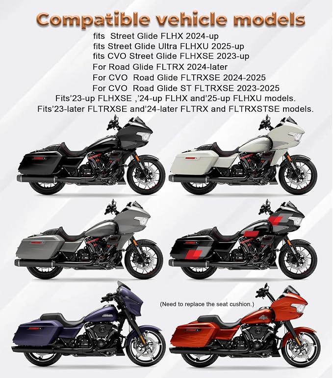 Passenger Seat Cover Rear Seat Cowl Compatible with Harley Touring Road Glide,CVO Road Glide,CVO Road Glide ST,Street Glide,CVO Street Glide,Street Glide Ultra 2023-2025 (Gloss Black)