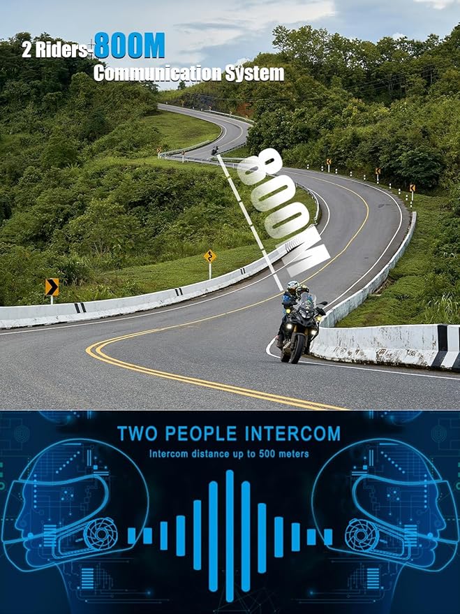 MAXTO Motorcycle Bluetooth Headset, MX1 2-Riders 800M Universal Intercom Communication Systems, HiFi Stereo Sound/IPX6 Waterproof, Motorcycle Helmet Speaker-Intercom-Headset 2 Pack