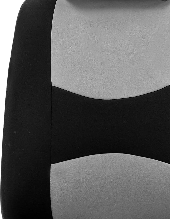 FH Group Car Seat Covers Flat Cloth Front Seats Only Gray Automotive Seat Cover, Airbag Compatible Universal Fit Interior Accessories Cars Trucks SUV Combo Steering Wheel Cover & Seat Belt Pads