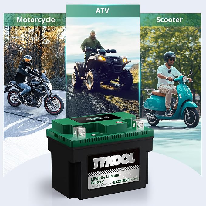 TYKOOL LFP4L-BS-STD 12V Lithium Battery, Replaces YTX4L-BS, 140CCA 2.8Ah, Fits for ATV Motorcycle Scooter Lawn Mower, Compatible with Polaris Outlaw 50 Honda Grom Troy-Bilt Mowers, Digital Readout