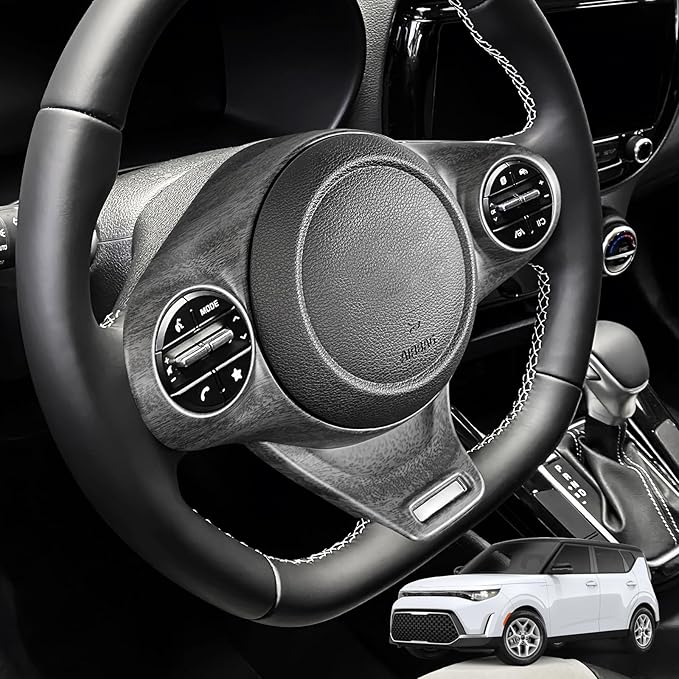 Steering Wheel Trim Cover Compatible with Kia Soul GT 2020-2026 Accessories (Wood Grain)
