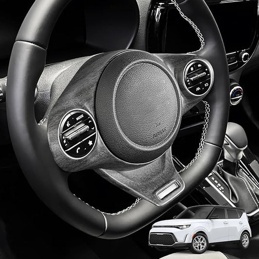 Steering Wheel Trim Cover Compatible with Kia Soul GT 2020-2026 Accessories (Wood Grain)