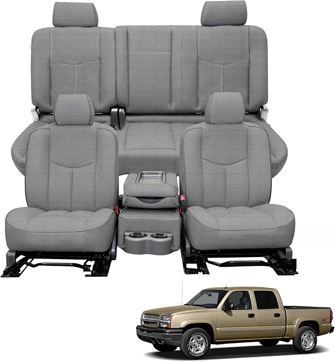 Front & Rear Thickened Composite Fabric Seat Covers for Chevy Silverado GMC Sierra 1500 1999-2006 & Classic,Foam-Padded Protection-Gray
