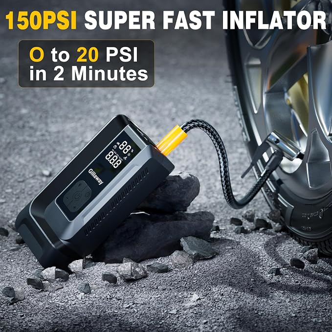 7-in-1 Jump Starter 8000A Car Jumper Starter Portable with 150PSI Portable Air Compressor, 12V Car Battery Charger, Tire Inflator, Flashlight