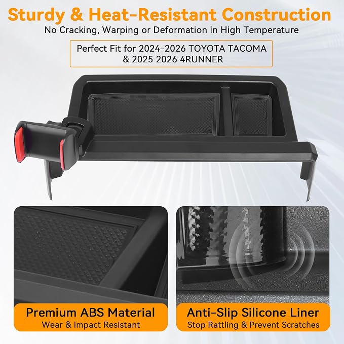 Phone Holder Dash Organizer Fit for Toyota Tacoma 2024-2026 | Fit for Toyota 4Runner 2025-2026 14 in screen, 360 Degree behind screen storage tray, not fit for 8 in screen