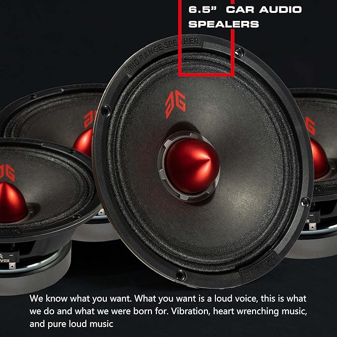 MX65E2 Loudspeaker 6.5 Inch Midrange 480 Watts 4 Ohms Red Bullet, Premium Quality Audio Door Speakers for Car or Truck Stereo Sound System, Black (2 Speakers)