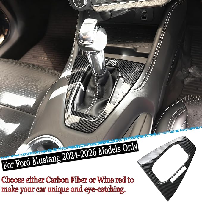 MUXEE Console Gear Shifter Panel Cover,for Ford Mustang 2024 2025 2026 - ABS Carbon Fiber Sport Style Automatic Gear Shift Head Panel Cover Accessories(for Automatic Gear Model)
