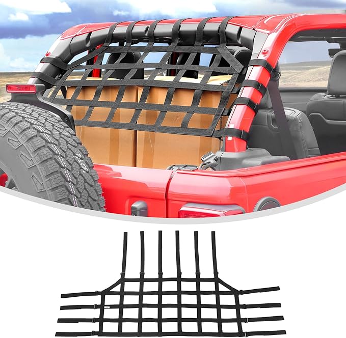 Linskip Heavy Duty Cargo Net Compatible with 2018-2025 Jeep Wrangler JL JLU 4XE 4Door, Trunk Divider Net for Jeep JL Exterior Accessories(Black)