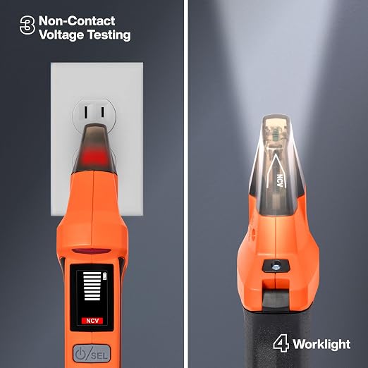 Klein Tools ET350 4-in-1 Digital Circuit Breaker Finder, Outlet Fault Detector, Non-Contact Voltage Tester, GFCI Tester, Learn and Locate Mode, Backlit LCD, LED Work Light
