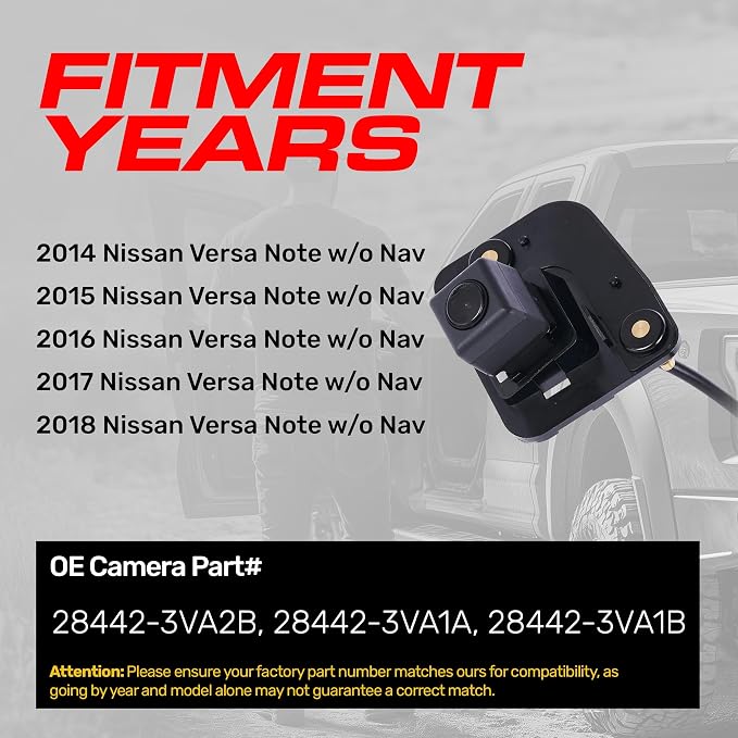 Master Tailgaters Replacement for Nissan Versa Note w/o Nav (2014-2018) Backup Camera OE Part # 28442-3VA2B, 28442-3VA1A, 28442-3VA1B