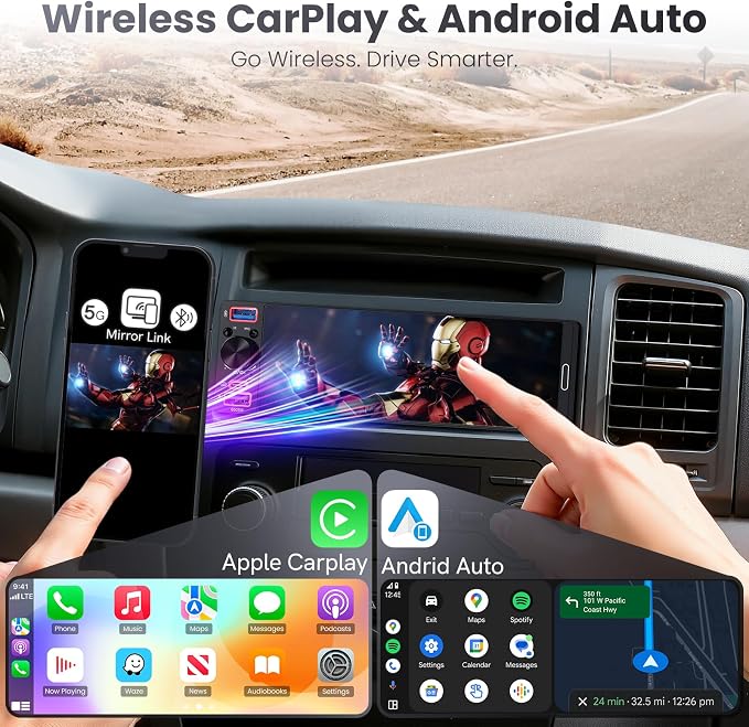 Single Din Radio Car Stereo with Apple CarPlay & Android Auto, 6.5” InCell Touchscreen Car Radio with 1080P Backup Camera, Mirror Link, Bluetooth 6.0, GPS, AM&FM, USB & Type-C Fast Charging