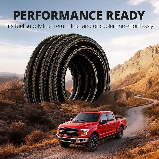 EVIL ENERGY 6AN Fuel Line Kit, Transmission Cooler Line Kit for 4L60E 4L65E, AN6 Nylon Braided Fuel Line Hose Fitting Kit CPE 15FT