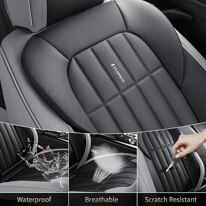 FLORICH Seat Cover, Car Seat Covers Front Set, Waterproof Leather Car Seat Protector, Front Seat Covers for Cars, Automotive Seat Covers Protector 2 Pack Fit for Most Cars Trucks SUV - GrayBlack