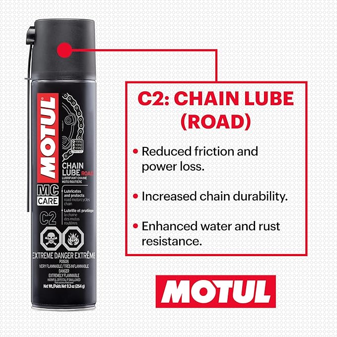 Motul C1 Chain Cleaner and C2 Motorcycle Chain Lube Kit with Brush, Gloves, and Sticker, Complete Road Motorcycle Maintenance Kit for Street Bikes and Karts