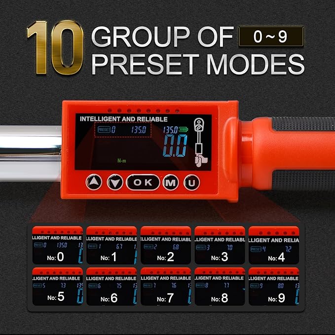 Hairich Upgrade 3/8 Digital Torque Wrench 5-100FT-LB/0-135N.M, Torque Range Accurate to ±2%,Electric Torque Wrench car with Buzzer and LED Flash Notification for Bike/Motorcycle/Auto Repair