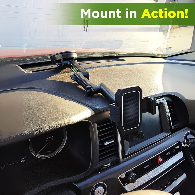 Cell Phone Mount for Truck Phone Holder for Truck Drivers - Heavy Duty Suction Cup + Dashboard Pad, iPhone Holder for Dashboard Window 16.9 inch Long, for iPhone & Samsung, Semi Trucker, Black