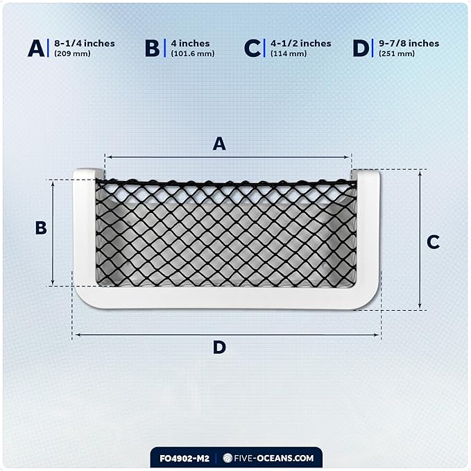 Five Oceans 2-Pack Boat Storage Net, White Frame, Black Elastic Netting, 9-7/8" x 4-1/2", Ideal Storage Net for Boat Organizer, Car, Rvs - FO4902-M2