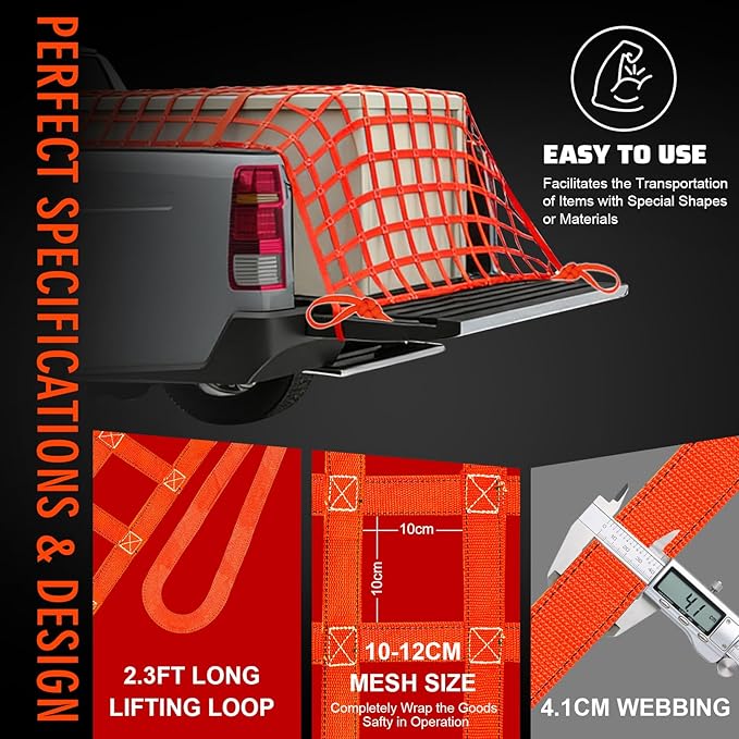 YATOINTO Cargo Lifting Net 4.92'x4.92', Lifting Net Straps for Hoist 1100lbs Load Capacity, Nylon Sling Hoisting Net 10-12CM Square Hole for Construction Rigging Moving Towing Hoisting Unloading