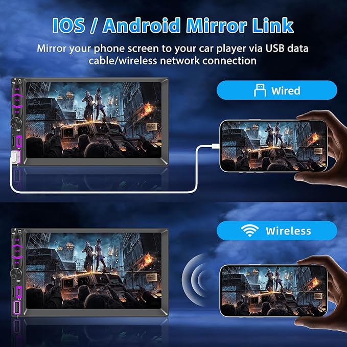 Double Din Car Stereo Radio Support Apple Carplay Android Auto, 7 inch HD Touchscreen Double Din Radio with Bluetooth, Car Audio Receivers, MirrorLink, FM Radio
