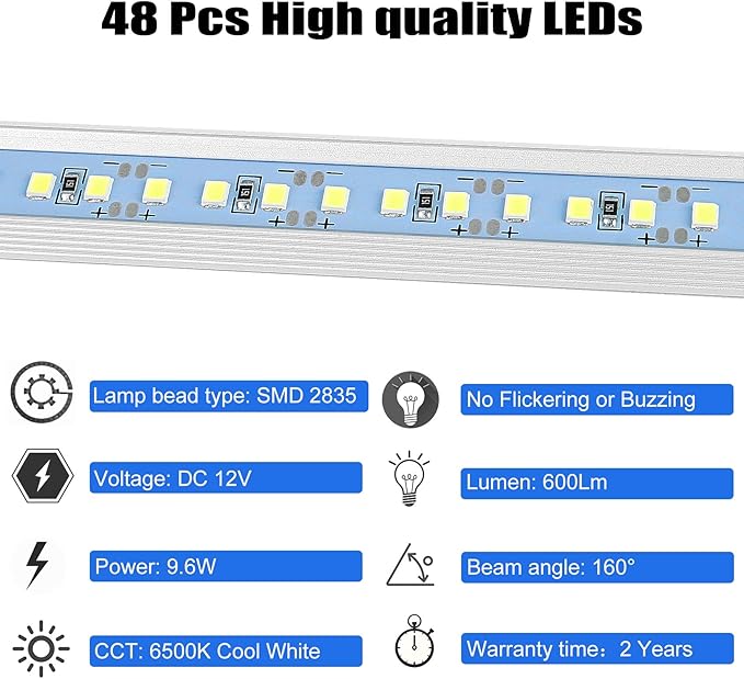 12v LED Interior Light Bar, DC 12 Volt led Strip Lights with Switch and Magnets, 6500K White Light for Enclosed Cargo Trailer Car RV Van Truck Lorry Cabinet Camper Boat Caravan Motorhome 8P