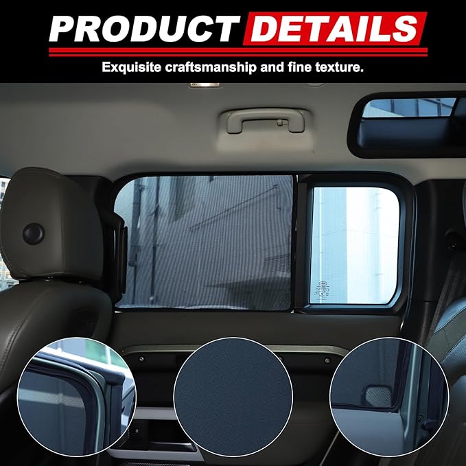 Window Shade Compatible with 2020-2025 L@nd Rover Defender 110, Breathable Mesh Side Window Screens Shade Cover for Baby, UV Rays Protection Sun Shade Blocker (Rear Side Windows 4Pcs)