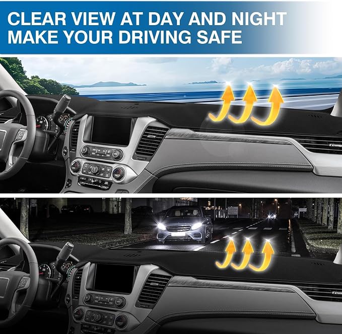 KUST Black Dash Cover for 2015-2020 Chevrolet Chevy Tahoe/Suburban/GMC Yukon (Without HUD) Polyester Dashboard Cover Non-Slip Interior Accessories for Tahoe