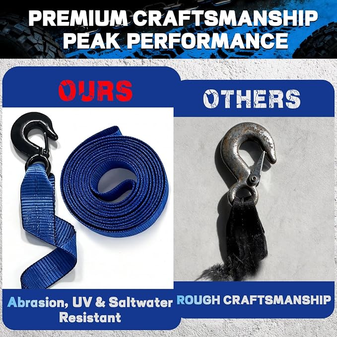 Boat Winch Strap with Hook (2" x 20ft) - 18,000lb Break Strength, Heavy Duty Replacement Trailer Winch Strap with Safety Hook - Fits Pontoon, Fishing Boat, Powerboat & Jet Ski Trailers.