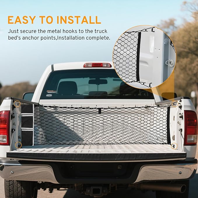 Cargo Net for Pickup Truck Bed for Dodge Ram 1500 2500 3500 Accessories Crew Quad Cab Classic 2000-2025 2026 Mesh Carrier Organizer Storage Netting Automotive Grocery Holder