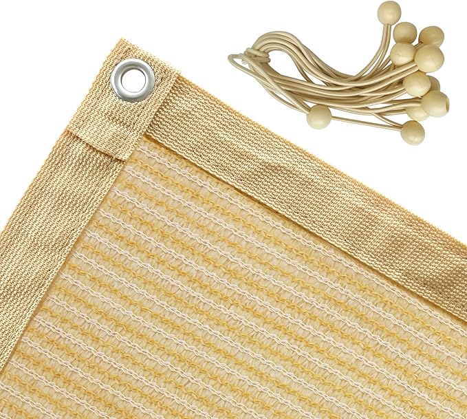 Shatex 90% Shade Fabric 8X 12ft Sun Shade Cloth with Grommets for Pergola Cover Canopy Wheat, 12 Bungee Balls