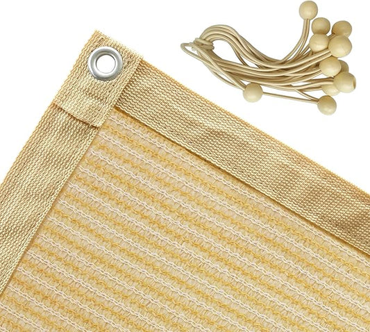 Shatex 90% Shade Fabric 6X 16ft Sun Shade Cloth Taped Edge with Grommets Sun-Block Mesh Shade for Pergola Cover Canopy Wheat, 12 Bungee Balls