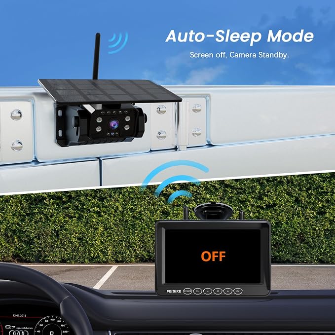 2 Magnetic Solar Wireless Backup Camera for RV Truck Trailer–7" 1080P Monitor with Recording,1-Min Install,No Delay,Wide View,IR Night Vision,4 Channels,Auto-Sleep,Rechargeable Rearview Camera
