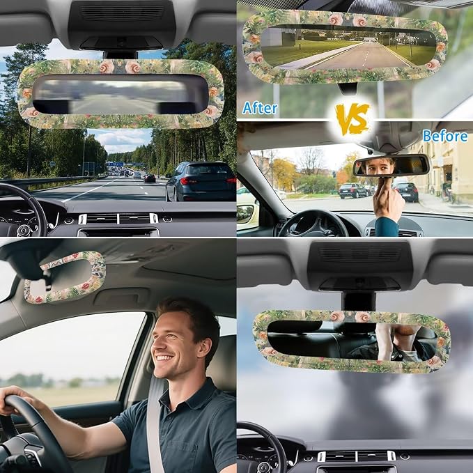 Mushroom Car Seat Covers Full Set of 17 Pcs,Starry Sky Mushroom Car Aaccessories Set with Head Rest Covers, Steering Wheel Covers,Car Trash Can with Lid Universal Auto Interior for Women