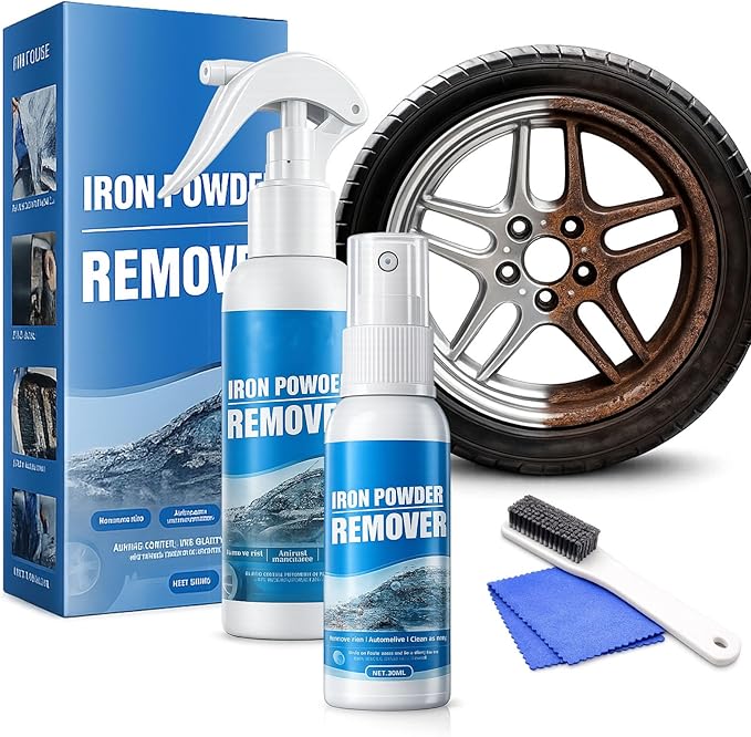 Multi-functional Quick-Acting Rust Removal Spray, 30/100ML Instant Rust Remover for Metal, Car Wheels, Tools & Bikes, Fast-Acting Iron Powder Remover, Restores Shine & Prevents Oxidation (100ml+30ml)
