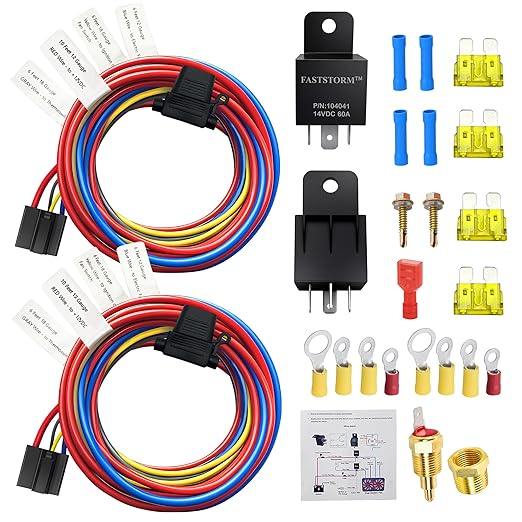 Dual Electric Fan Relay Kit Electric Radiator Fan Kit Temperature Sensor Switch 200 On 185 Off Automotive Wiring Kit 60 Amp Cooling Fan Relay Switch Kit 4 Pin Waterproof Relay Kit